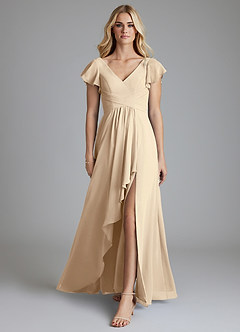 Azazie Omari Bridesmaid Dresses Champagne A-Line Chiffon Dress image3