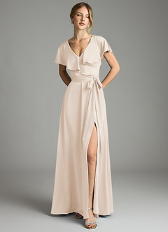 Azazie Lainey Bridesmaid Dresses White Alabaster A-Line with Pockets Stretch Satin Dress image3