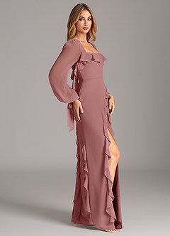 Azazie Malia Bridesmaid Dresses Desert Rose A-Line Long Sleeve Chiffon Dress image6