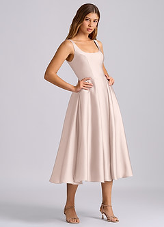 Azazie Amalie Bridesmaid Dresses Blushing Pink A-Line Pleated Stretch Satin Dress image4