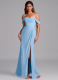 Azazie Johana Abiti da Damigella Abito Convertibile Sirena in Chiffon Spalle Scoperte Azzurro Polvere image7
