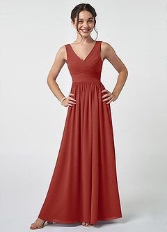 Azazie Keyla Junior A-Linie Plissee Chiffon Kleid Terrakotta image1