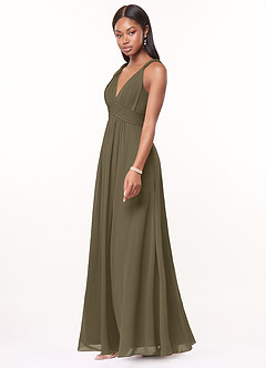 Azazie Maren Abiti da Damigella Abito A-Line in Chiffon Plissettato Willow Green image3
