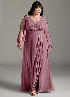 Azazie Matilda Bridesmaid Dresses Vintage Mauve A-Line Long Sleeve Chiffon Dress image14