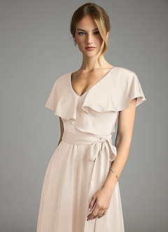 Azazie Lainey Bridesmaid Dresses White Alabaster A-Line with Pockets Stretch Satin Dress image6