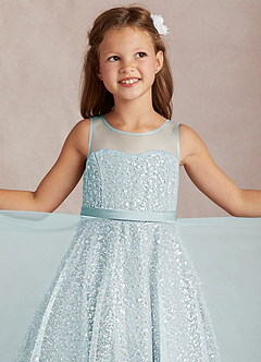 Azazie Siwa Flower Girl Dresses Sea Glass A-Line Beaded Tulle Dress image1
