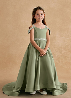 Azazie Jodi vestidos de niña de las flores Vestido de Pistacho de Satin Mate de Corte En A image4