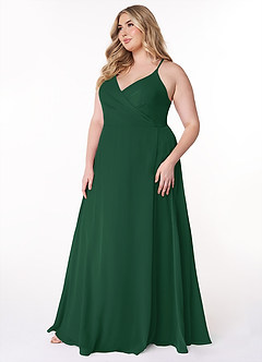 Azazie Davis Vestidos de damas de honor Vestido de Verde Oscuro de Gasa de Corte en A con Cuello en V image9