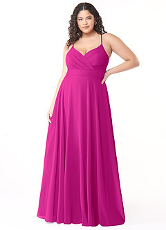Azazie Avelina Bridesmaid Dresses Fuchsia A-Line V-Neck Pleated Chiffon Dress image6
