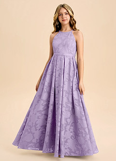 Azazie Arianthe Junior Lilac A-Line Pleated Floral Burnout Dress image4