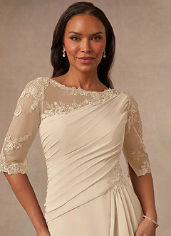 Azazie Dionysus Mother of the Bride Dresses Champagne A-Line Boatneck Lace Chiffon Dress image4