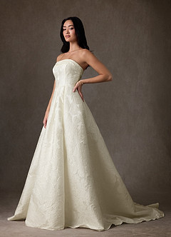 Azazie Desiree Wedding Dresses Antique White Ball-Gown Strapless Floral Jacquard Dress image3