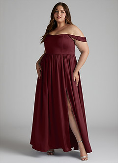 Azazie Morana Bridesmaid Dresses Cabernet A-Line Off the Shoulder Stretch Satin Convertible Dress image2