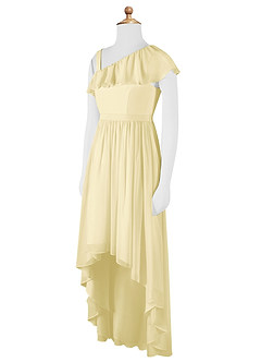 Azazie Mango Junior A-Linie Gestreift Chiffon Kleid Zitronensorbet image8