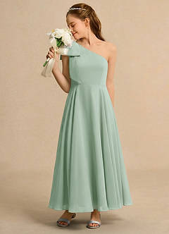 Azazie Guppy Girls Formal Flower Girl Dresses Agave A-Line One Shoulder Chiffon Dress image5