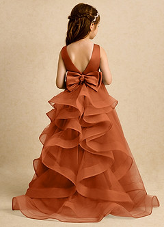 Azazie Lior Flower Girl Dresses Burnt Orange Ball-Gown Pleated Tulle Dress image1