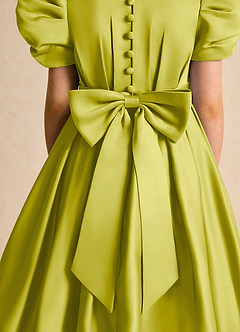 Azazie Miriam Flower Girl Dresses Lemongrass Ball-Gown Pleated Matte Satin Dress image9