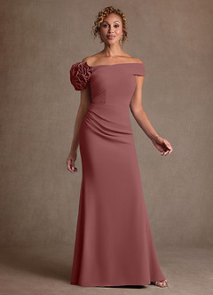 Azazie Gwynne Mère de la mariée Robes Robe Sirène en Crêpe Élastique Épaule décolletée Rose Du Désert image1