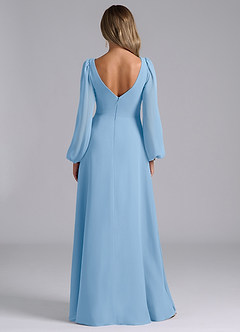 Azazie Liah Bridesmaid Dresses Powder Blue A-Line Long Sleeve Chiffon Dress image6