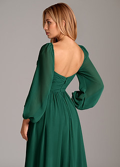 Azazie Alia Bridesmaid Dresses Emerald A-Line Long Sleeve Chiffon Dress image2