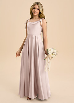 Azazie Popsy Junior Blushing Pink A-Line Bow Stretch Satin Dress image7