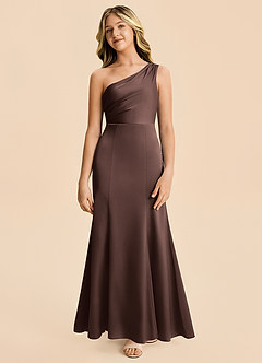 Azazie Ren Junior Ganache A-Line Pleated Stretch Satin Dress image5