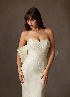 Azazie Nita Abiti da Sposa Abito Sirena in Jacquard Floreale Senza Cinturino Crema image8