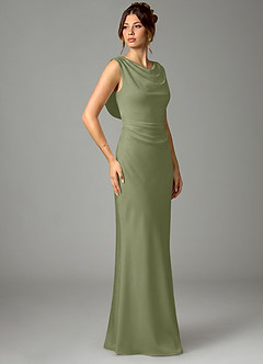 Azazie Kieryn Bridesmaid Dresses Garden Sage Mermaid Pleated Stretch Satin Dress image4