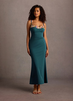 Jalise Dark Teal Floral Neckline Maxi Dress image3