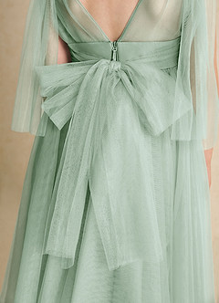 Azazie Dori Robe Demoiselle D'honneur Fillette Robe Trapèze en Tulle Rayé Agave image7