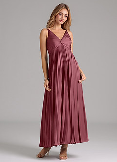 Azazie Raychelle Bridesmaid Dresses Desert Rose A-Line Pleated Stretch Satin Dress image5
