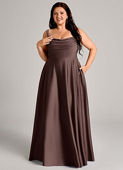 Azazie Shaude Bridesmaid Dresses Ganache A-Line Pleated Stretch Satin Dress image11