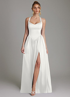 Azazie Francis Bridesmaid Dresses White A-Line Corset Stretch Satin Dress image1