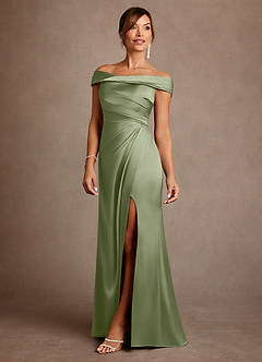 Azazie Bedford Mother of the Bride Dresses Pistachio Sheath Pleated Stretch Satin Dress image2