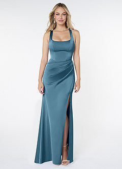 Azazie Mero Bridesmaid Dresses Bermuda Sheath Pleated Stretch Satin Dress image1