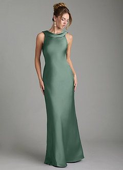 Azazie Aussie Bridesmaid Dresses Eucalyptus Sheath Pleated Stretch Satin Dress image1