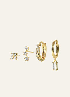 front CZ Hoop & Stud Earring Set
