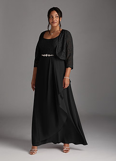 Azazie Ainsling Mother of the Bride Dresses Black A-Line Square Neckline Lace Chiffon Dress image14
