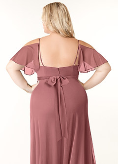 Azazie Fiena Bridesmaid Dresses Desert Rose A-Line V-neck Ruched Mesh Dress image9