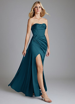 Azazie Amyra Bridesmaid Dresses Ink Blue Mermaid Off the Shoulder Stretch Satin Convertible Dress image10