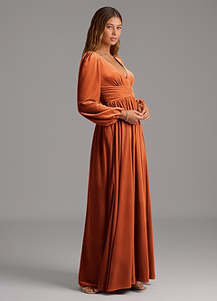 Azazie Norah Bridesmaid Dresses Burnt Orange A-Line Long Sleeve Velvet Dress image4