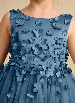 Azazie Lana Blumenmädchenkleider A-Linie ärmellos Matte Satin Kleid Bermudablau image6