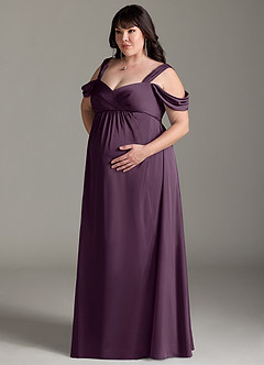Azazie Rhea Maternity Bridesmaid Dresses A-Line Off-The-Shouler Pleated Stretch Satin Floor-Length Dress image11