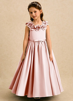 Azazie Eden Flower Girl Dresses Blushing Pink Ball-Gown Pleated Matte Satin Dress image4