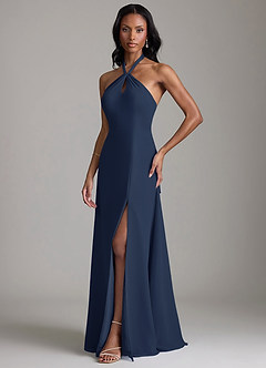 Azazie Tracie Robes de demoiselle d'honneur Robe Trapèze en Mousseline de soie Plissée Bleu Marine Foncé image5