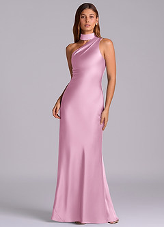 Azazie Seona Vestidos de madrinha de casamento Vestido Rosa Doce de Cetim elástico de sereia com Um ombro image1
