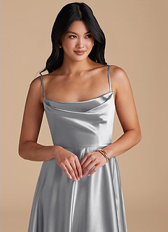 Azazie Elle Bridesmaid Dresses Silver A-Line with Pockets Metallic Satin Dress image3