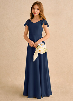 Azazie Nari Girls Formal Flower Girl Dresses Dark Navy A-Line with Sleeves Chiffon Dress image3