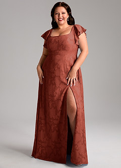 Azazie Bondi Bridesmaid Dresses Terracotta A-Line Side Slit Floral Burnout Dress image7