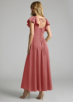 Azazie Bondi 신부 들러리 드레스 A라인 셔링 스트레치 새틴 발목 길이 드레스 image2